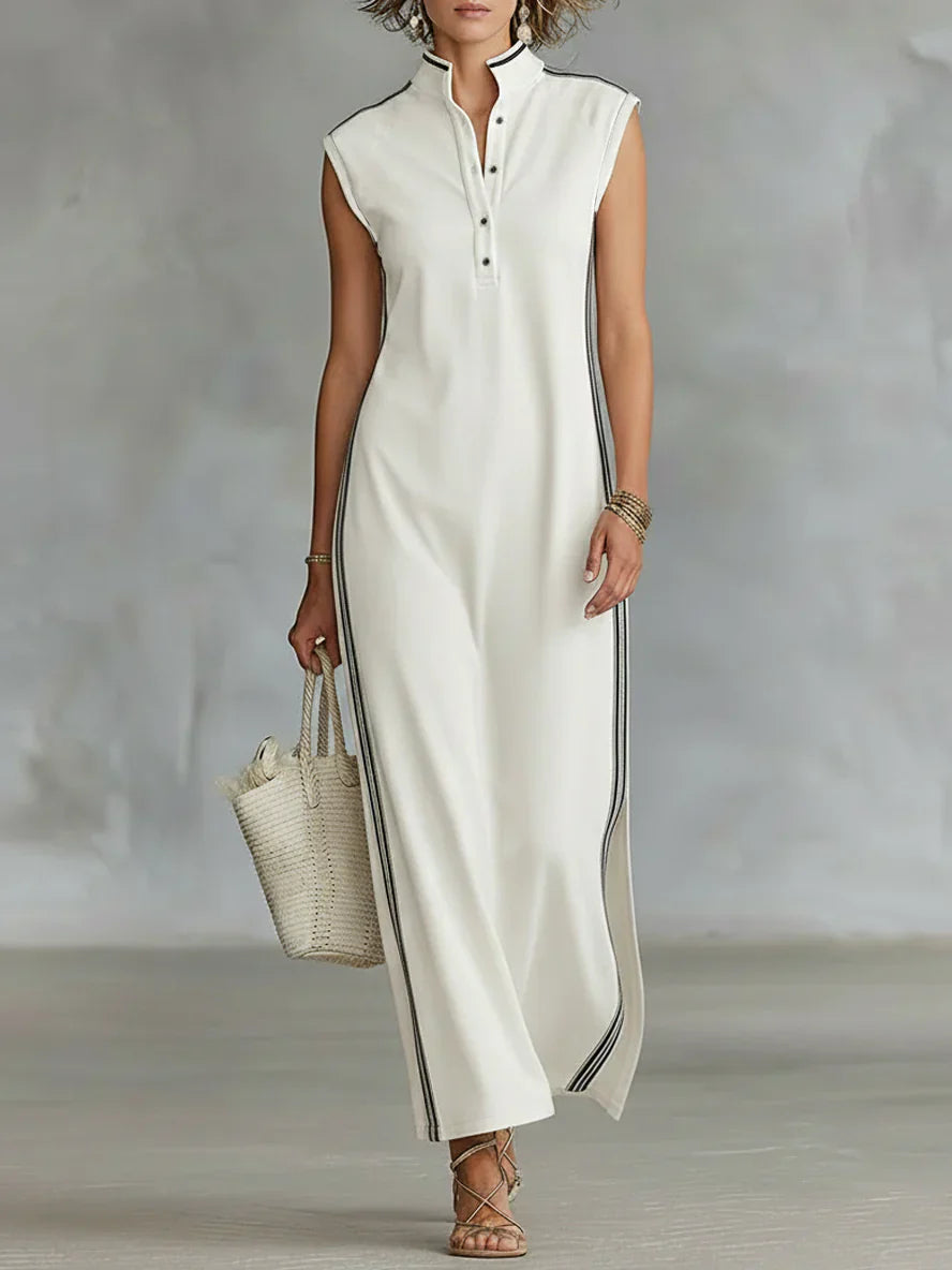 Kadın Minimalist Atletik Tarzda Kolsuz Henley Maxi Elbise