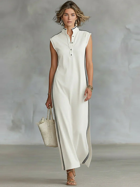 Kadın Minimalist Atletik Tarzda Kolsuz Henley Maxi Elbise
